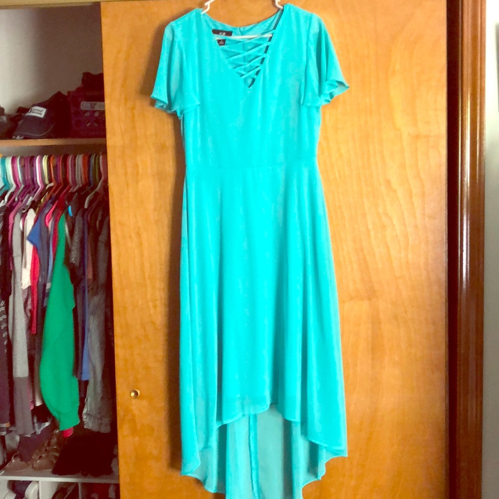 Teal high low dress